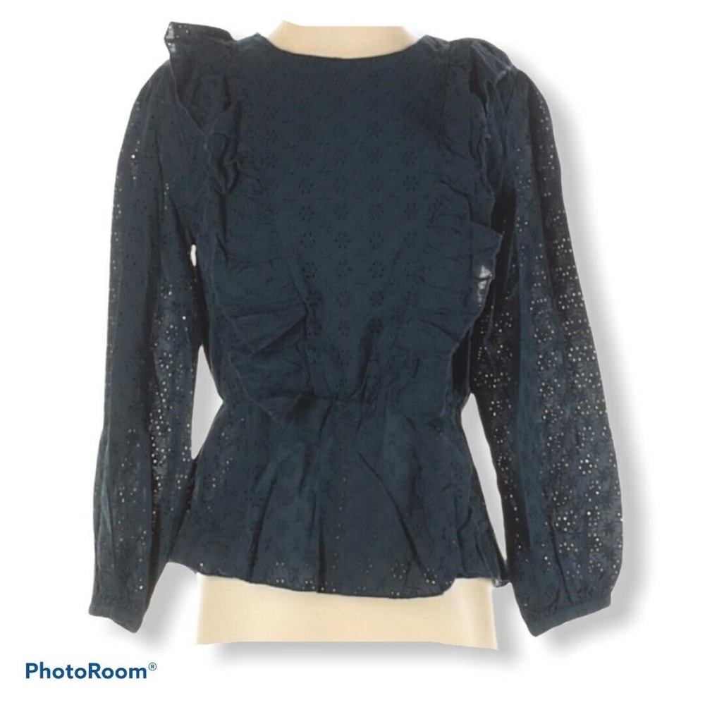 TEXTILE Elizabeth and James blue eyelet lace peplum long sleeve top Small